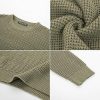 Mens Crewneck Pullover Sweater Waffle Textured Long Sleeve Knitted Sweaters